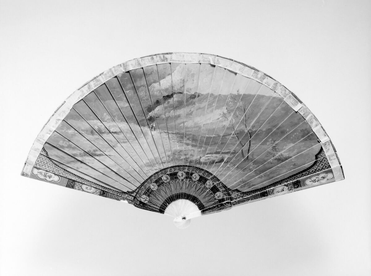 Fan, Ivory, paint, silk, glass, French
