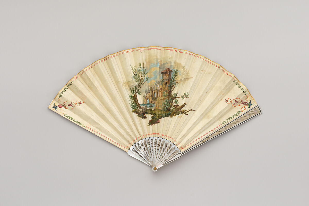 Fan, Goauche on parchment;mother-of-pearl, Italian