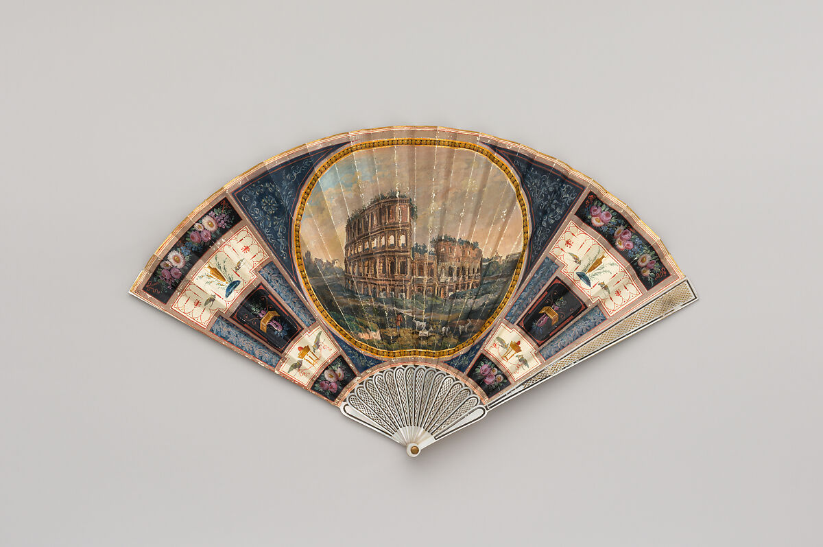 Fan, Goauche on parchment;mother-of-pearl, Italian 