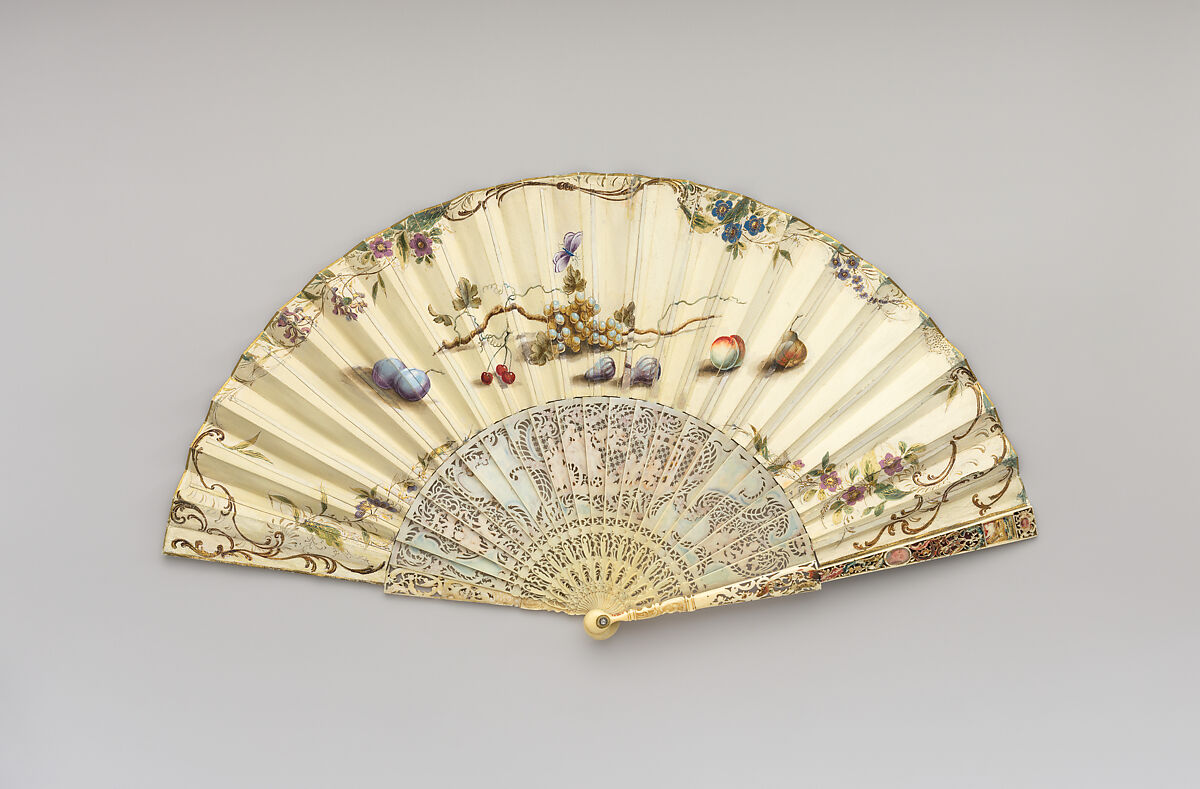 Fan with portrait medallions of Charles III of Spain and his queen Maria Amelia, Paper, paint, ivory, gilt, Spanish