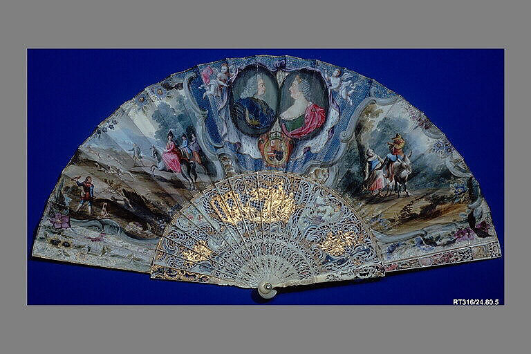 Fan, Paper, paint, ivory, gilt, Spanish 