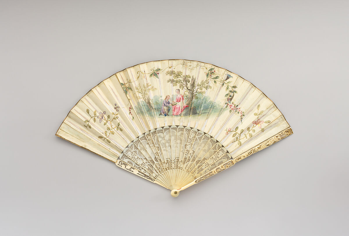 Fan, Skin, paint, ivory, gilt, Italian