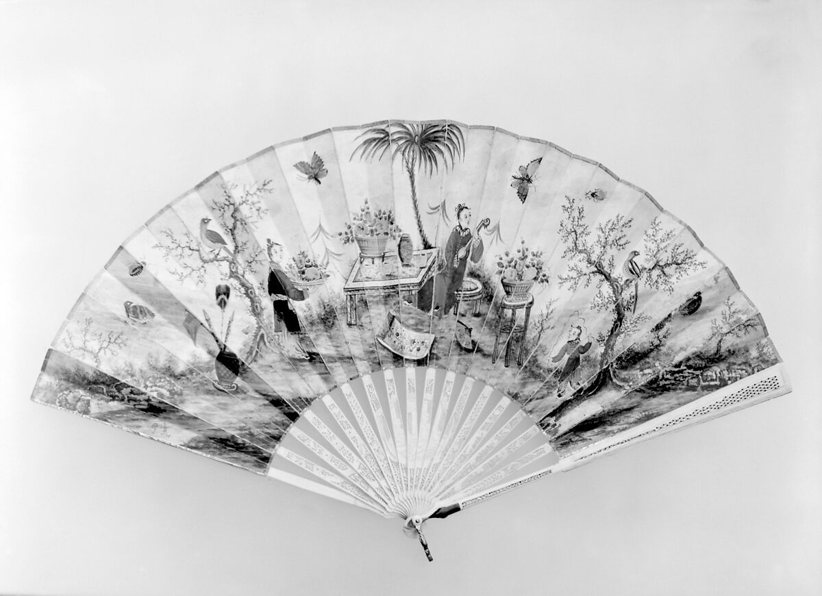 Fan, Skin, silk, feathers, ivory, and tortoiseshell, possibly Dutch 