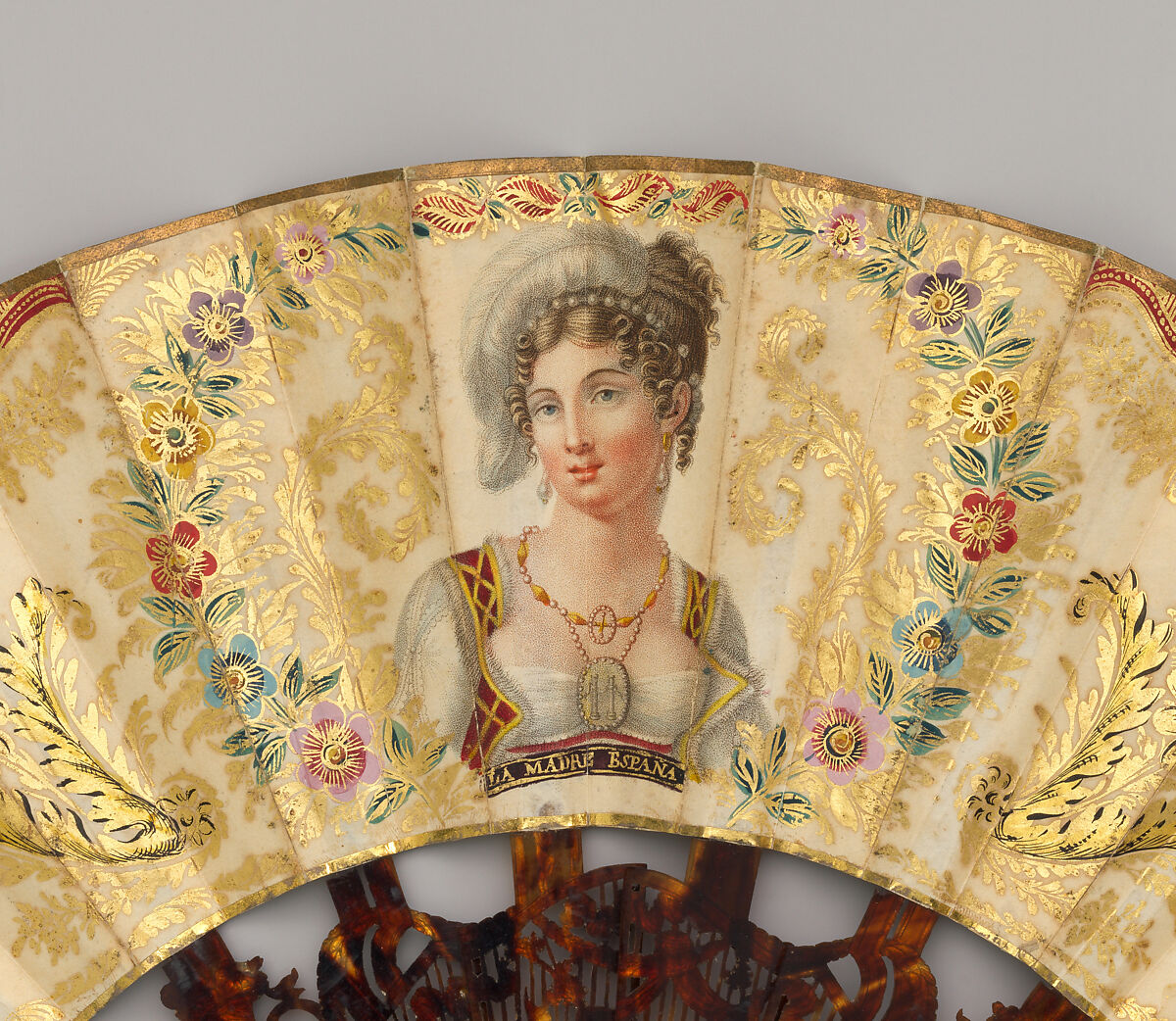 Fan, Paper, paint, gilt, tortoiseshell, possibly French