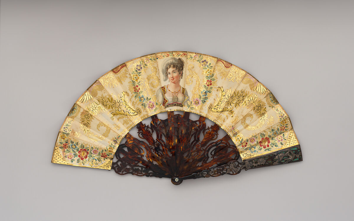 Fan, Paper, paint, gilt, tortoiseshell, possibly French