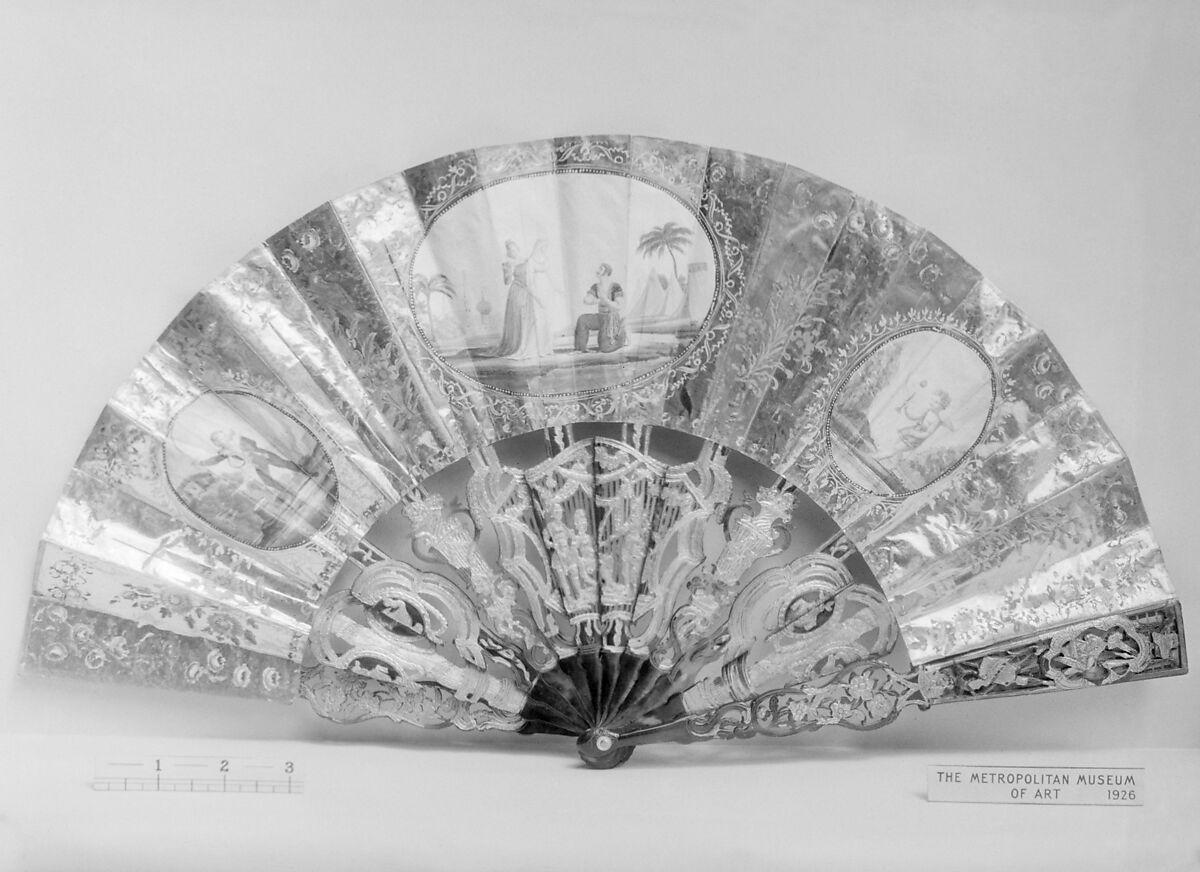 Fan, Paper, paint, gilt, tortoiseshell, possibly French 