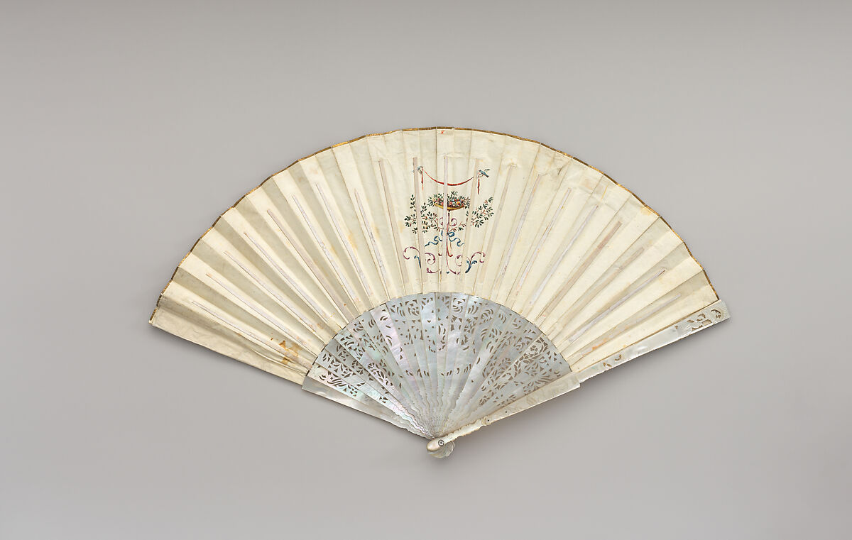 Fan, Parchment (?), paint, mother-of-pearl, Italian