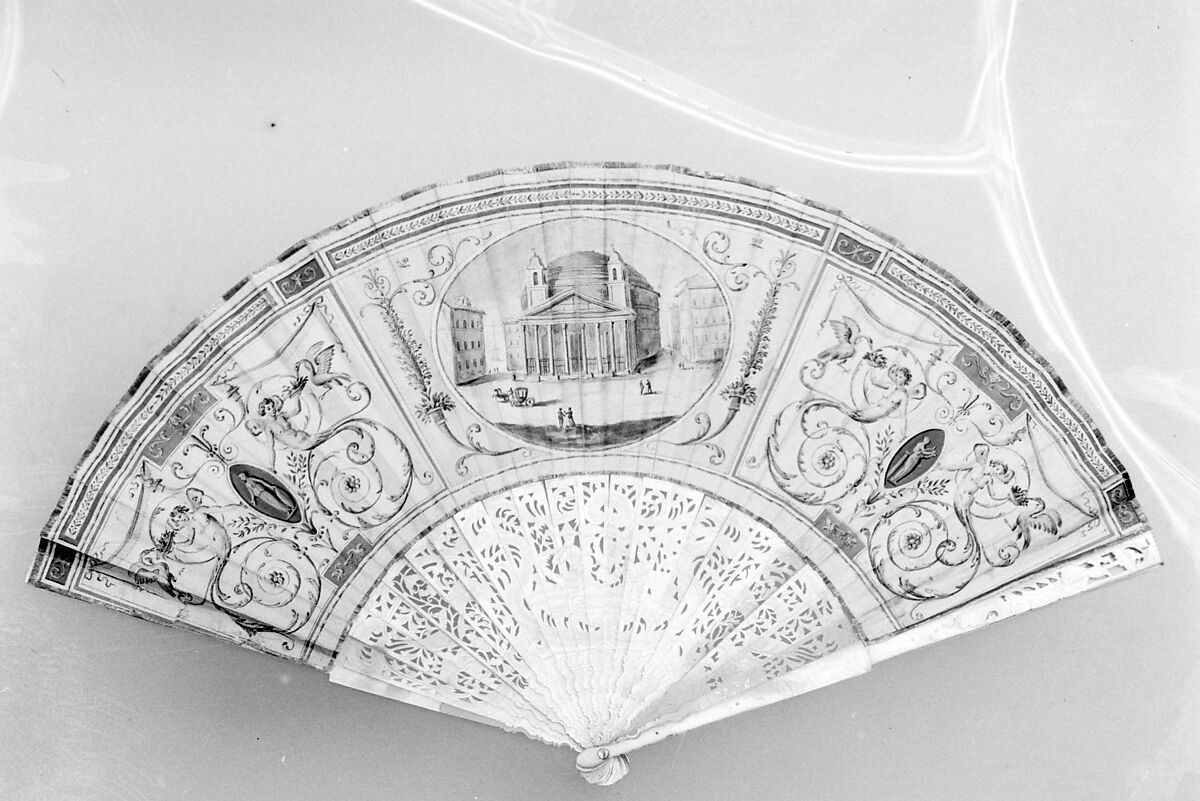 Fan, Parchment (?), paint, mother-of-pearl, Italian 
