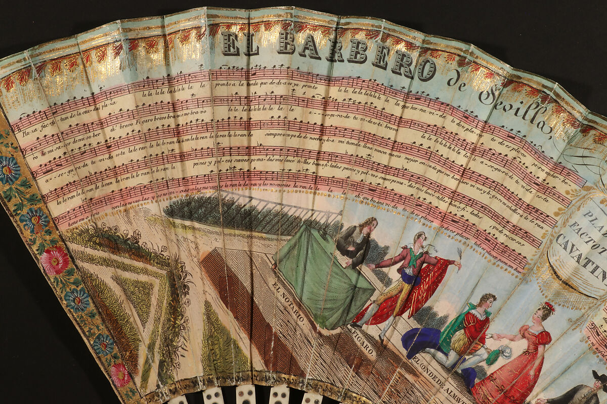 Fan, Fernando Coustellier y Vital (French, Paris 1785 – Valencia 1845), Hand-colored etching on paper; painted parchment (verso); ivory, silver, French, Paris