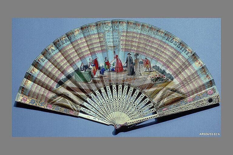 Fan, Fernando Coustellier y Vital (French, Paris 1785 – Valencia 1845), Hand-colored etching on paper; painted parchment (verso); ivory, silver, French, Paris
