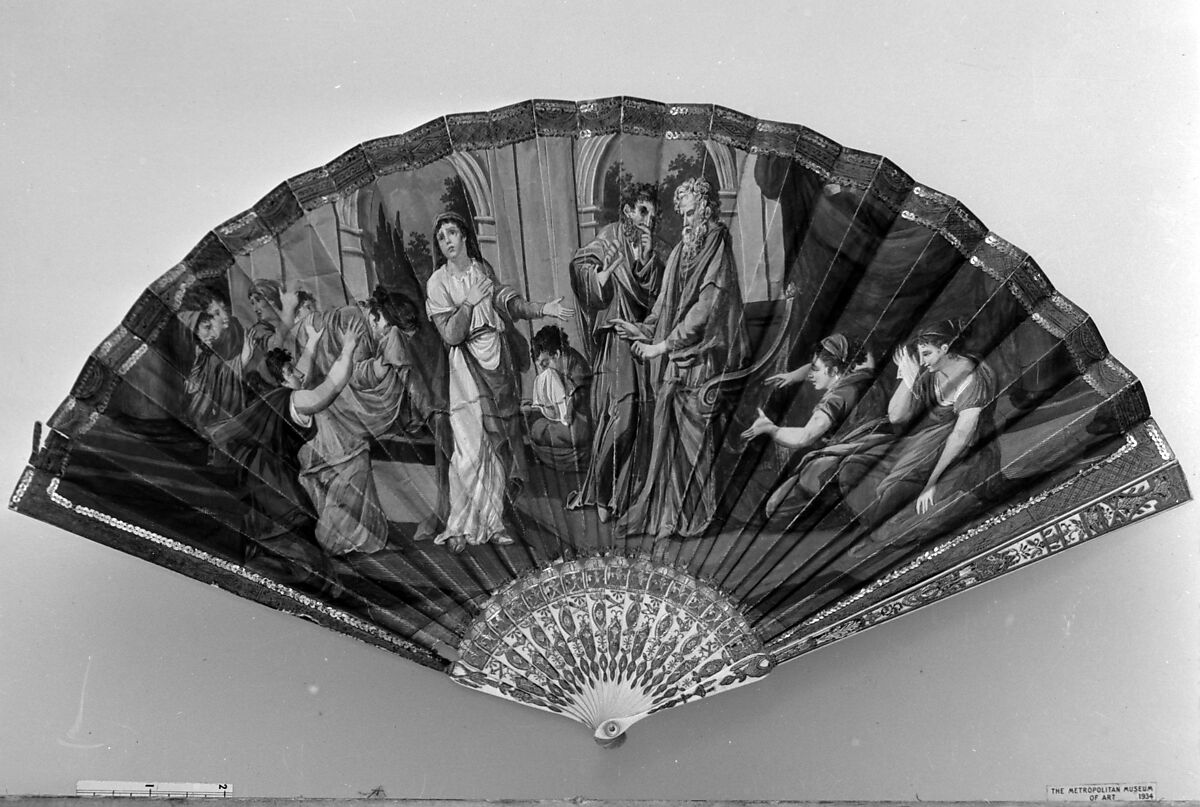 Fan, Ivory, paper, chicken skin, mother-of-pearl, French 