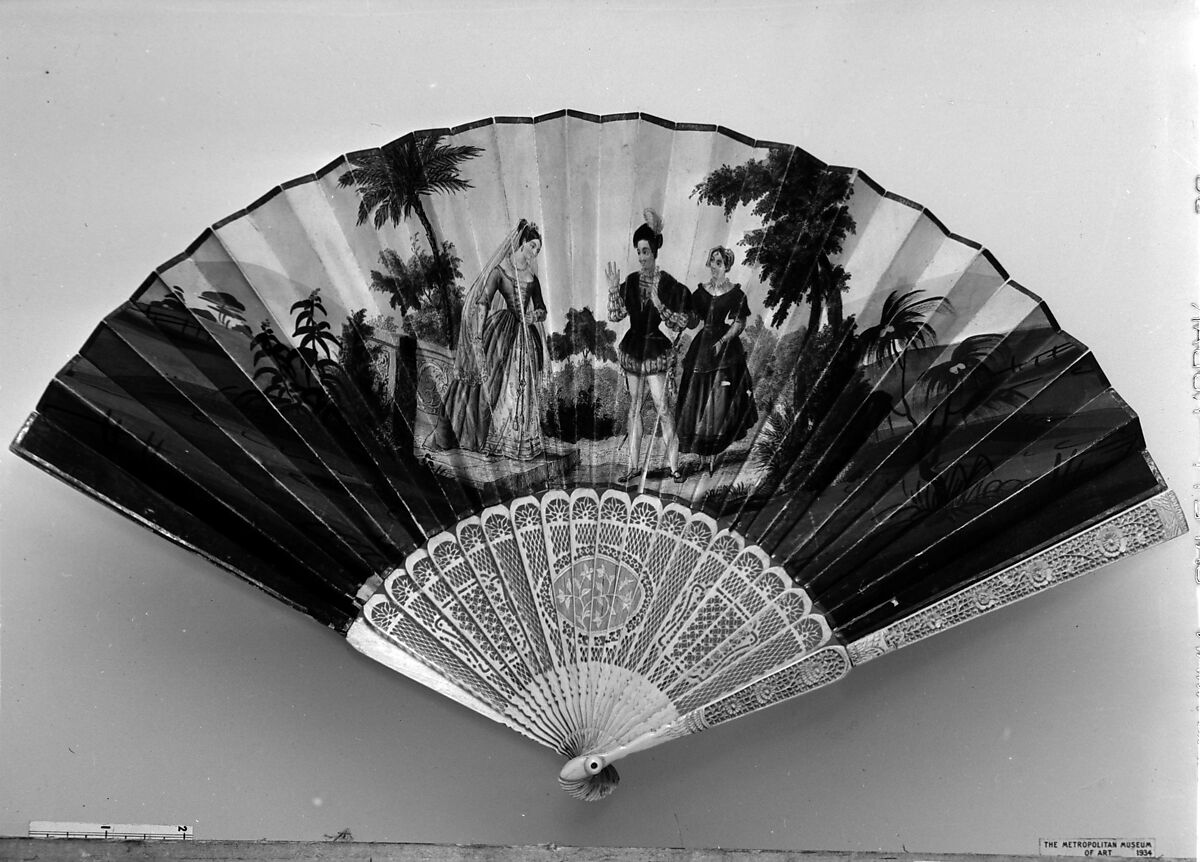 Fan, Ivory, paper, French with Chinese sticks 