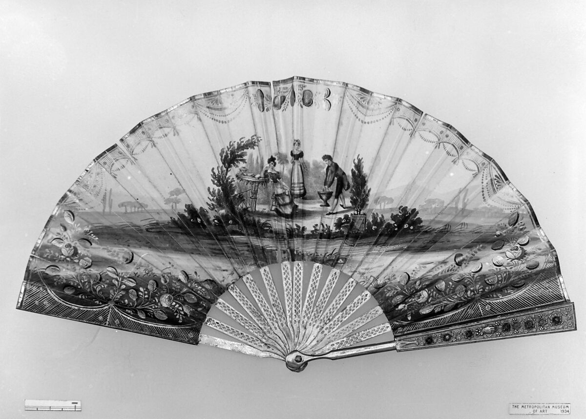 Fan, Gilt bronze, paper, glass, French 