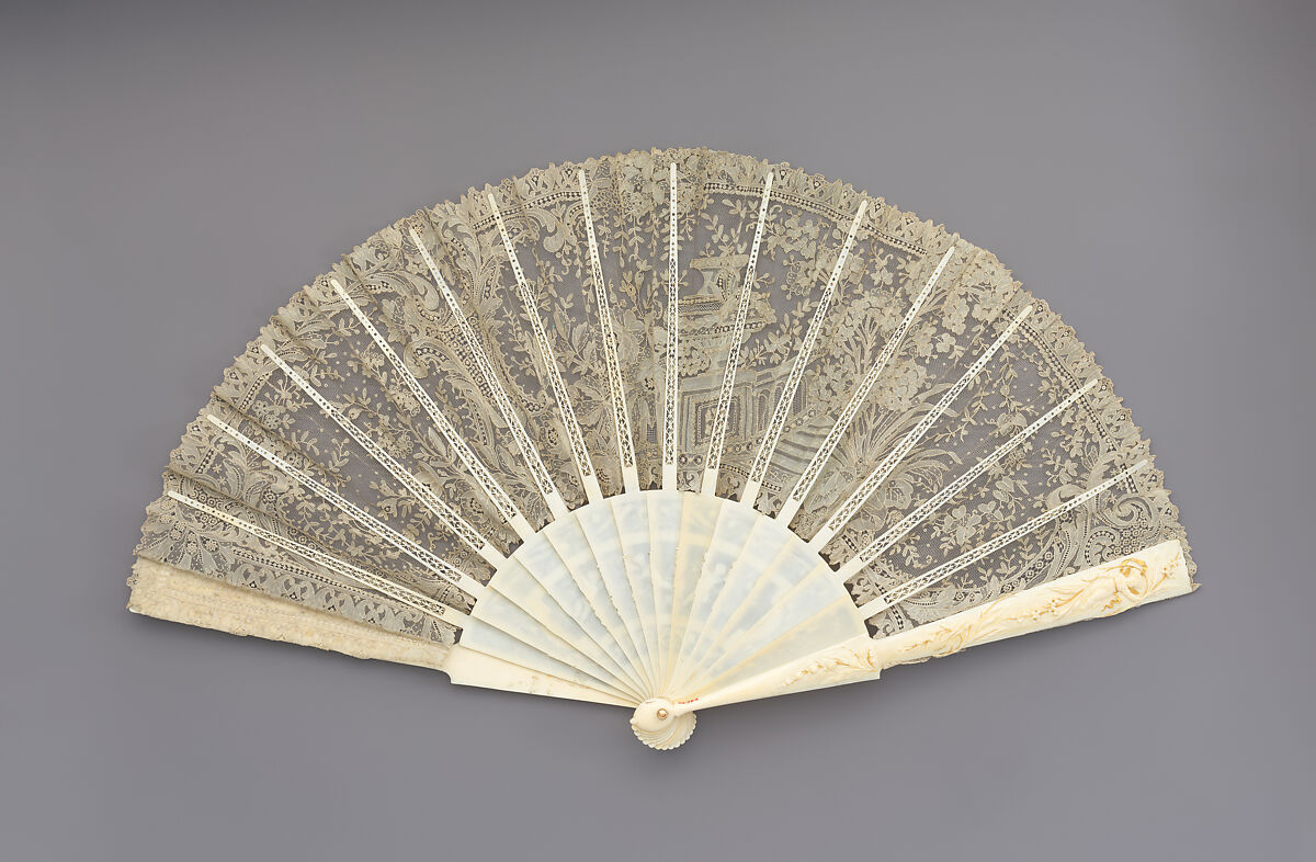 Fan, Lace and ivory, Belgian, Brussels