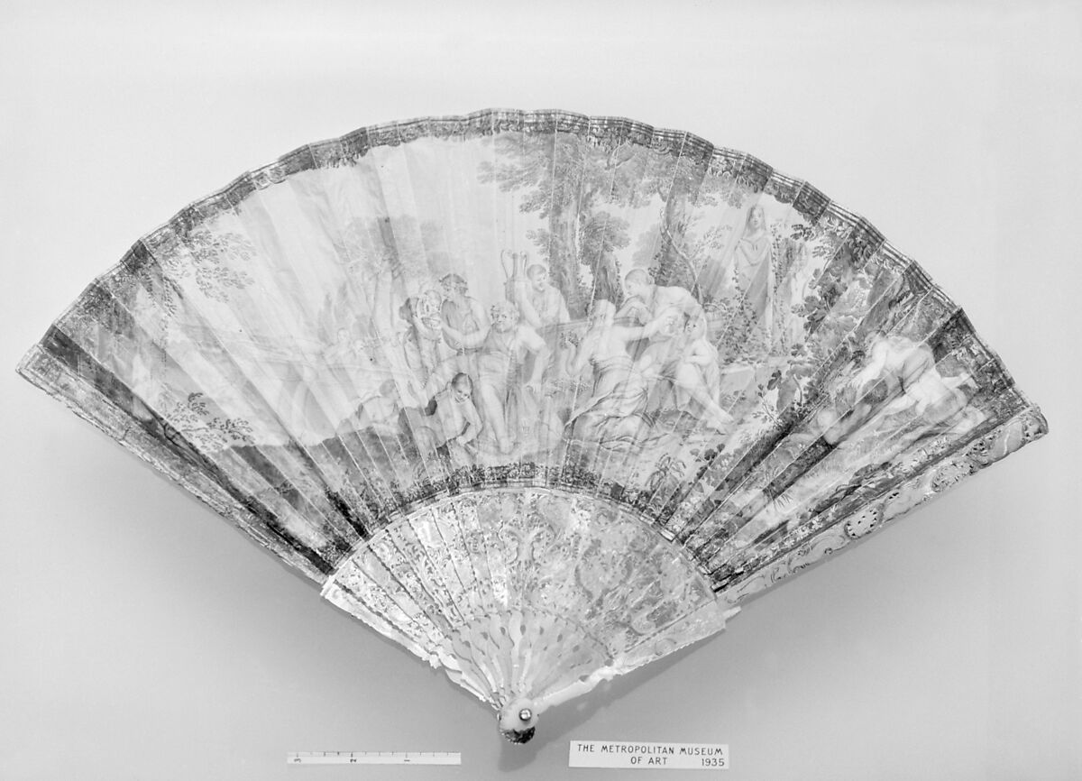 Fan, Paper, paint, mother-of-pearl, gilt, Italian or French 