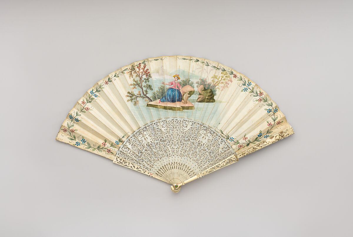 Fan, Paper, paint, gilt, ivory, German or Dutch