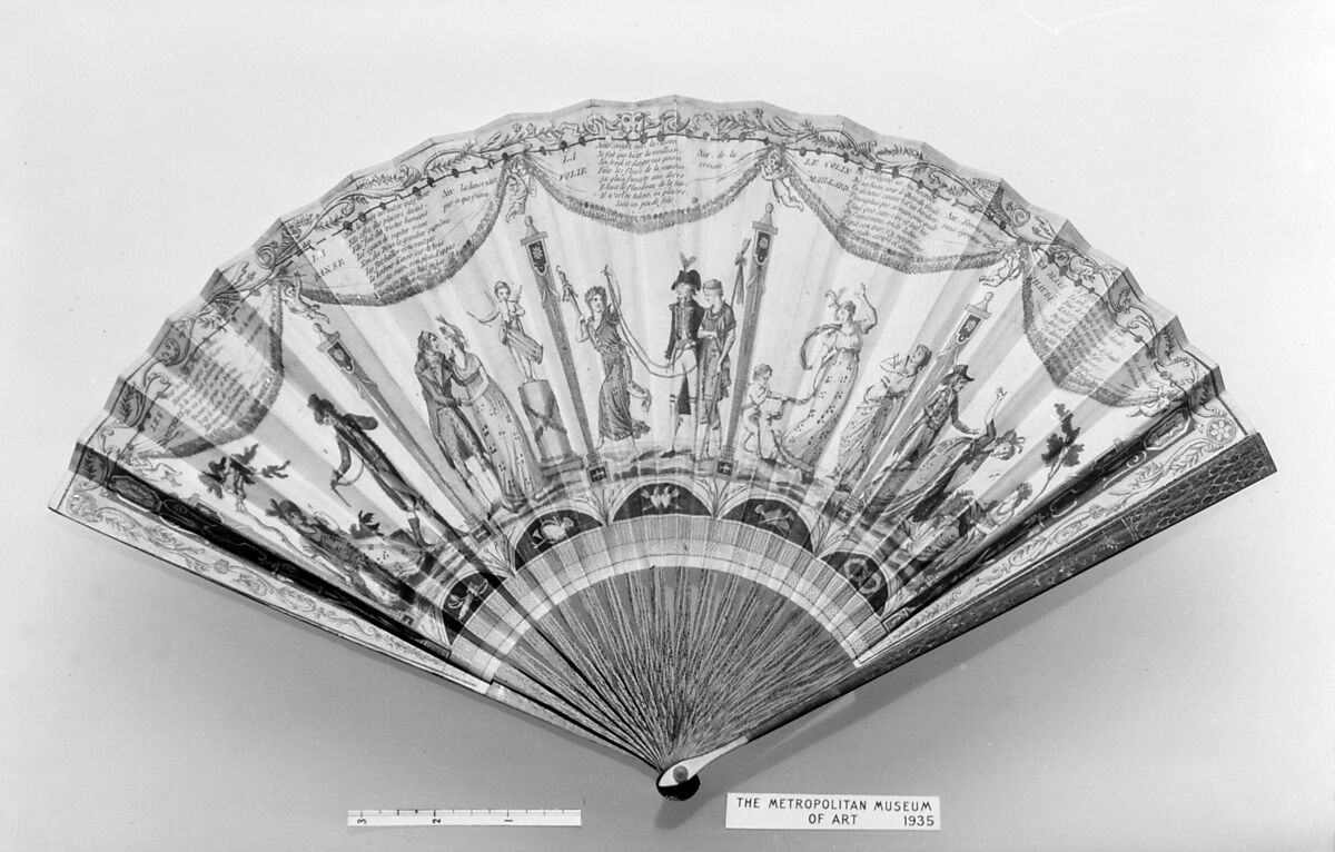 Fan, Paper, wood, mother-of-pearl, silver, French 