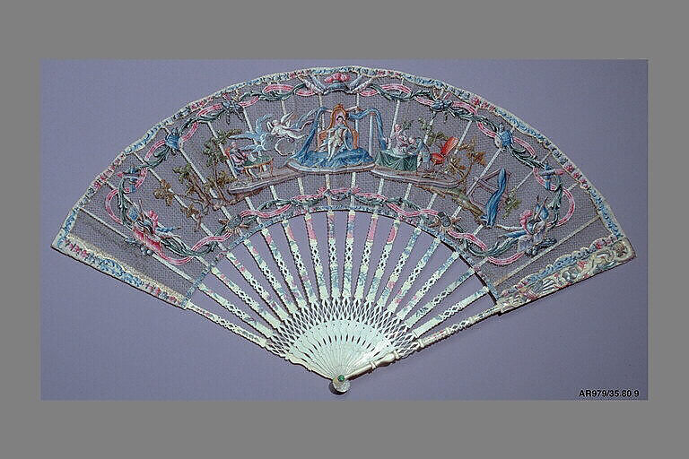 Fan, Paper, net, ivory, paint, French 