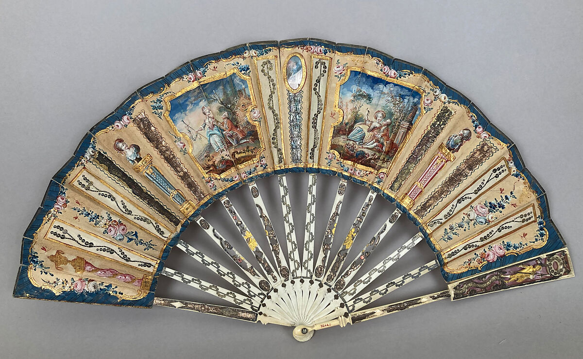 Fan, Ivory, paper, French 