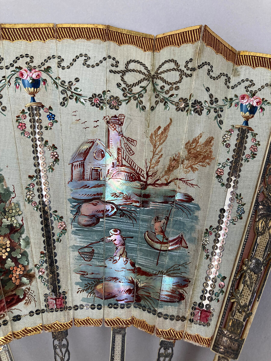 Fan, Ivory, silk, mother-of-pearl, French