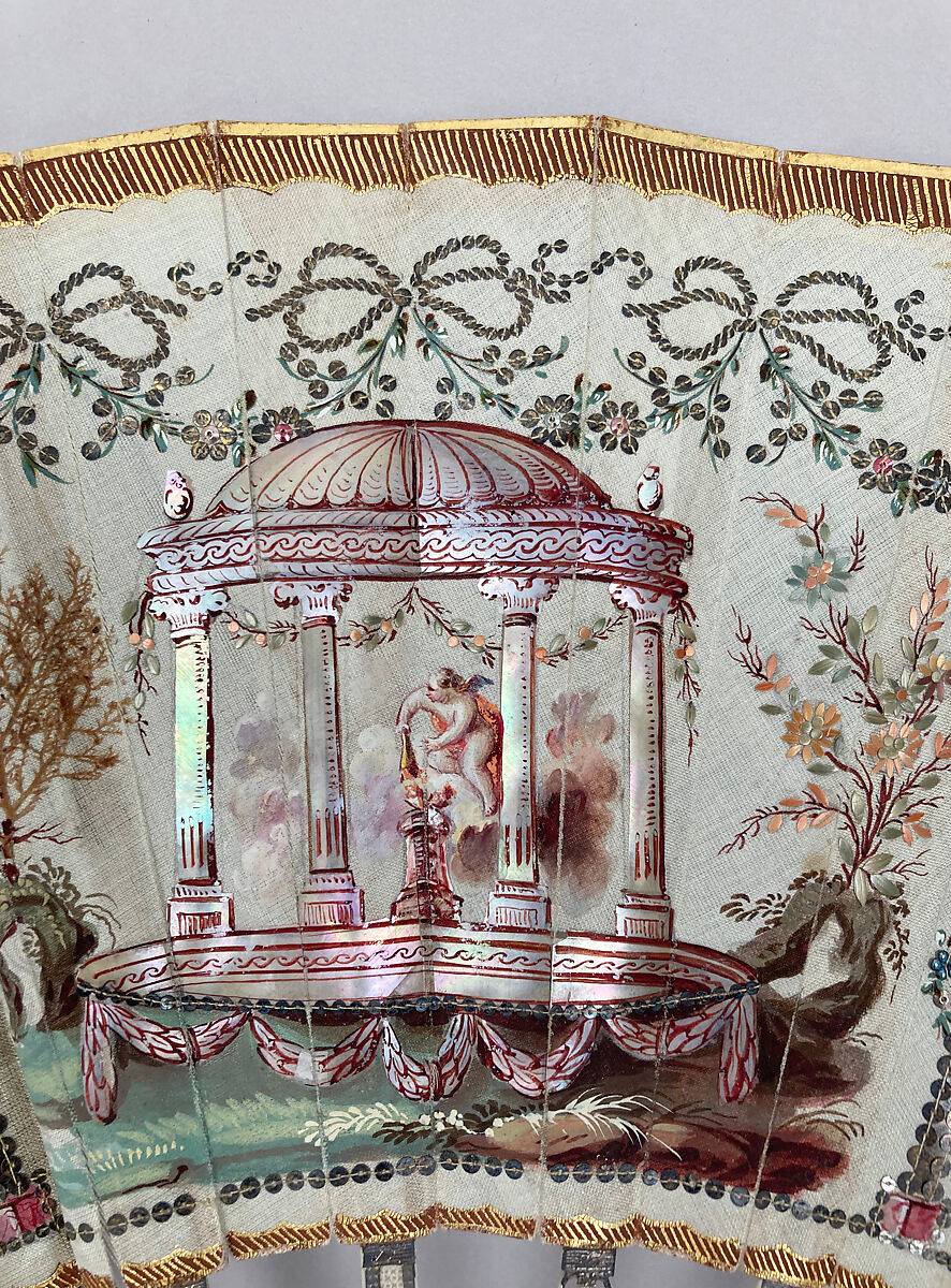 Fan, Ivory, silk, mother-of-pearl, French