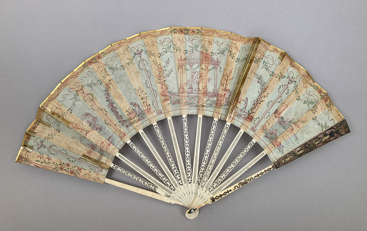 Fan, Ivory, silk, mother-of-pearl, French