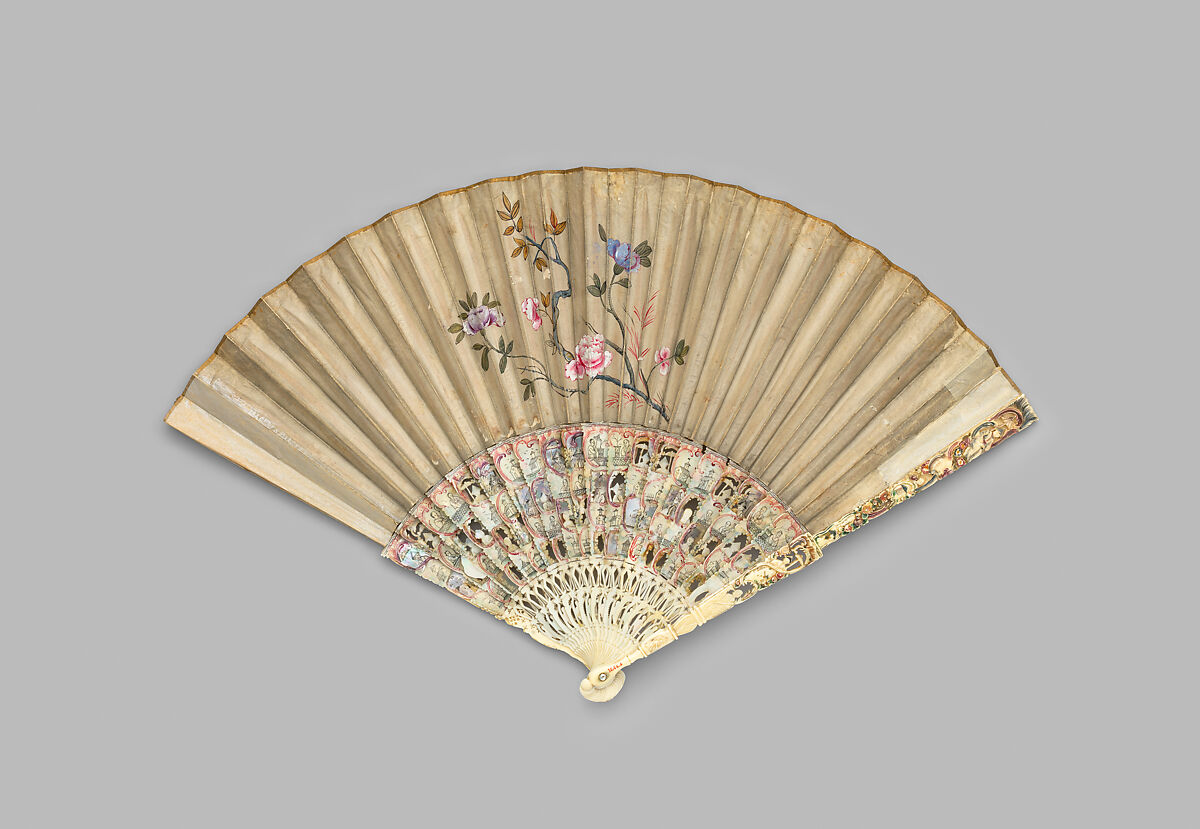 Fan, Paper, ivory, mother-of-pearl, and silk, Dutch