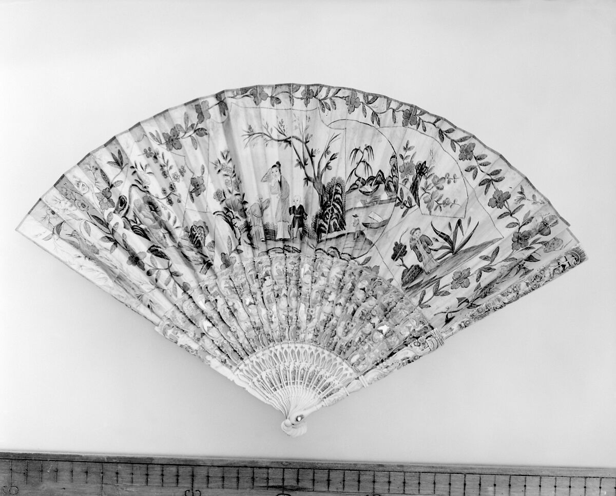 Fan, Paper, ivory, mother-of-pearl, and silk, Dutch 