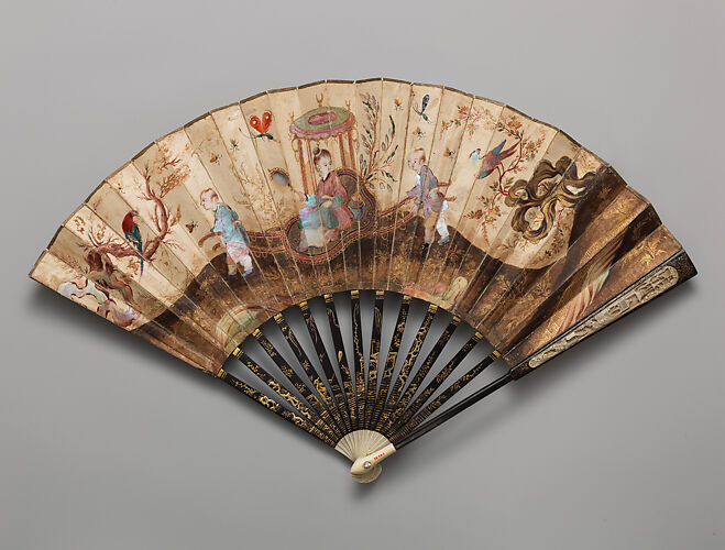 Folding Fan with Scene of a Lady in a Palanquin