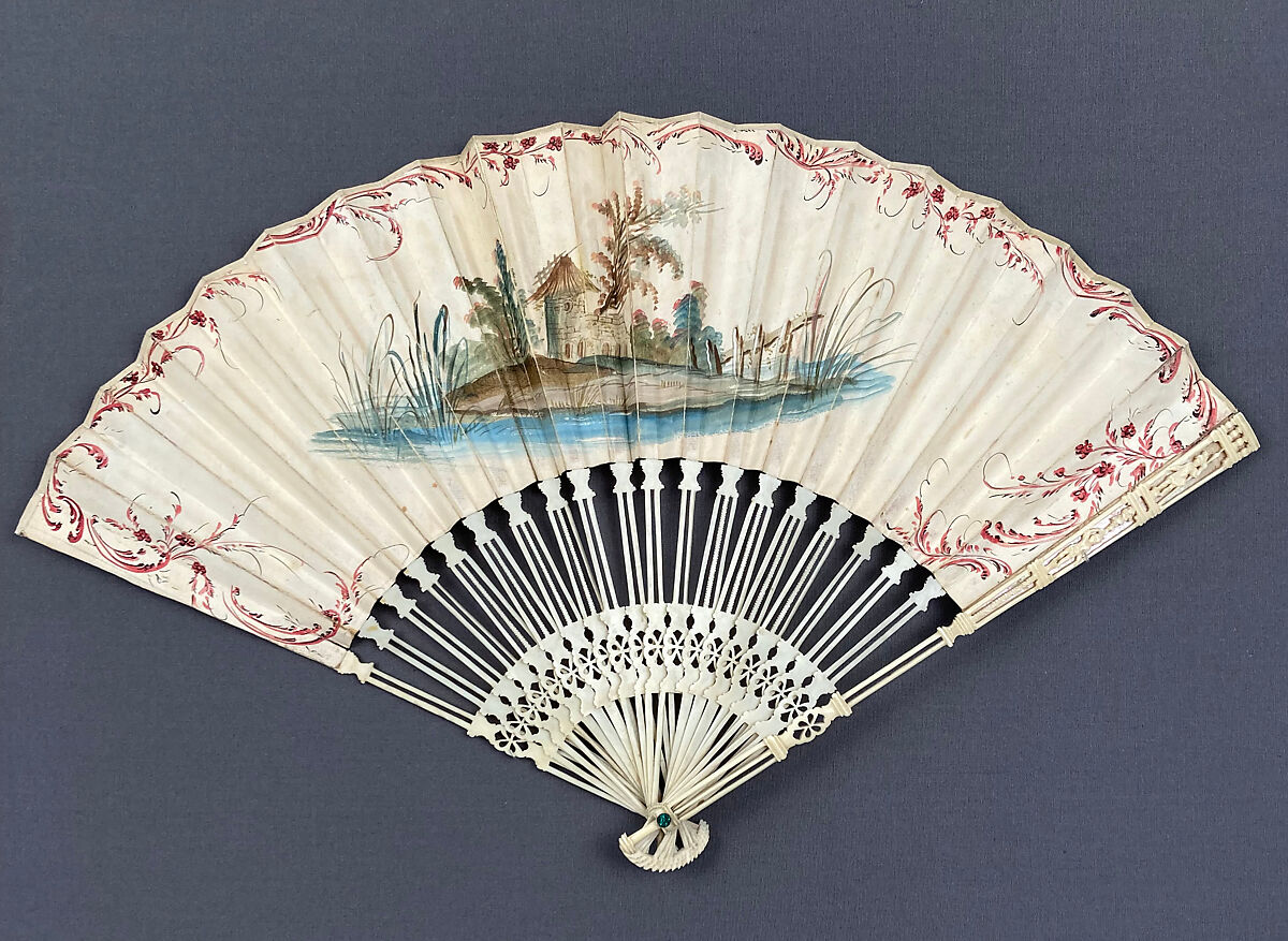 Fan, Ivory, paper, probably French