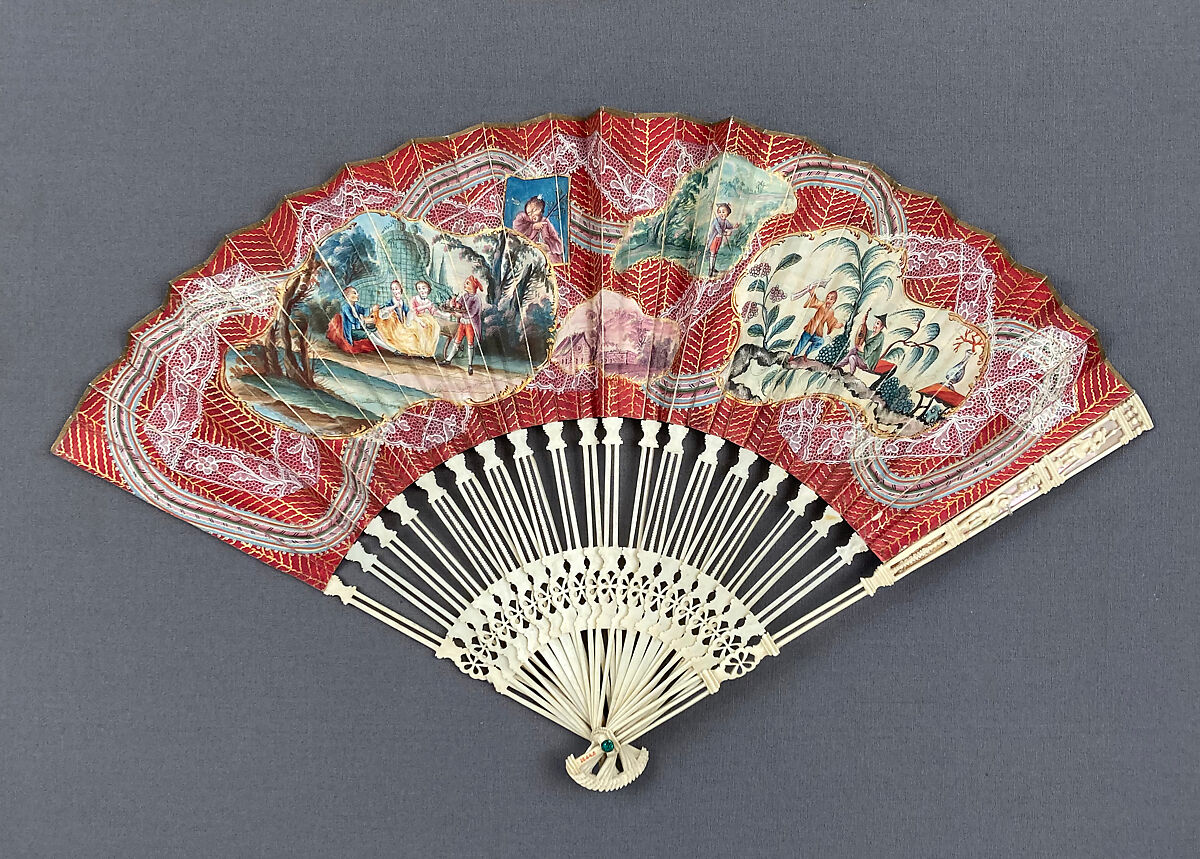 Fan, Ivory, paper, probably French 
