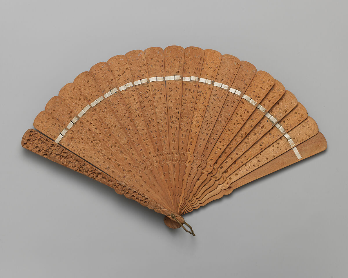 Brisé Fan, with Simple Carved Patterning, Sandalwood, Chinese, for the European Market