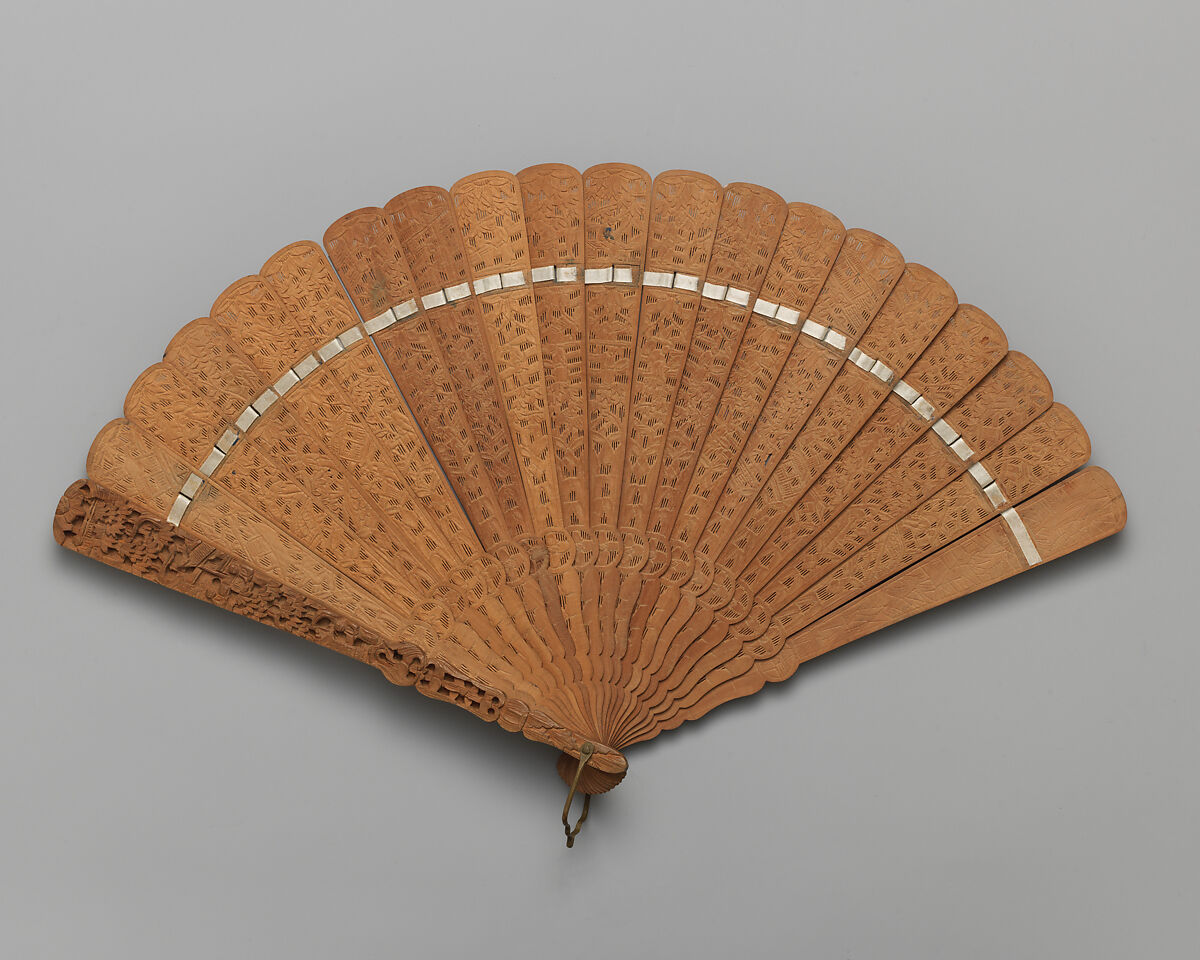 Brisé Fan, with Simple Carved Patterning, Sandalwood, Chinese, for the European Market 