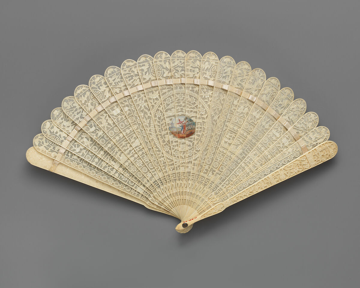 Brisé Fan, with Representation of Figures in a Landscape, Ivory, Chinese, for the European Market 
