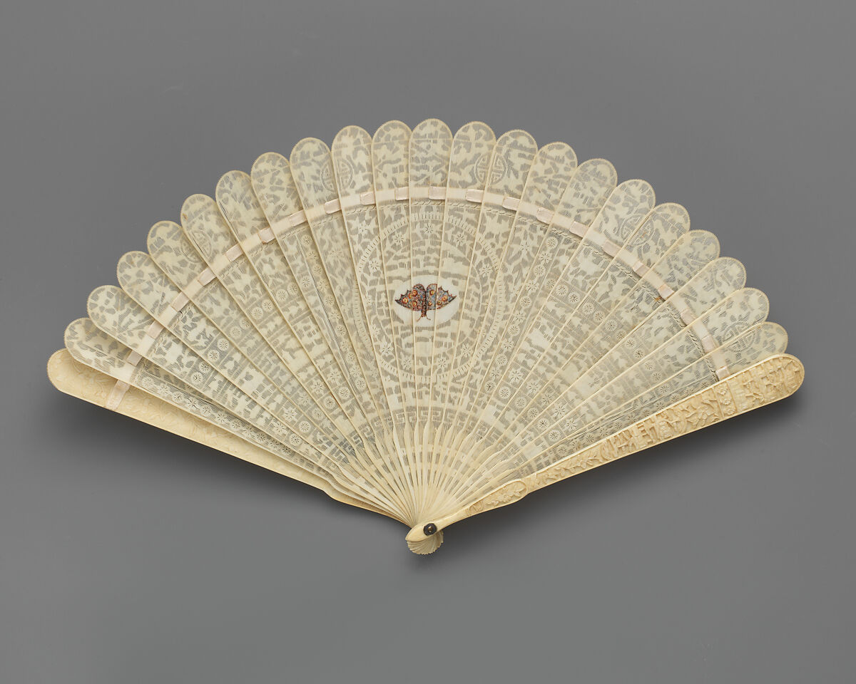 Brisé Fan, with Representation of Figures in a Landscape, Ivory, Chinese, for the European Market