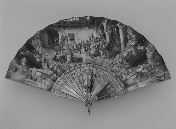 Fan, H. Bach, Paper, silk, paint, mother-of-pearl, gold, gilt, Spanish, Madrid 