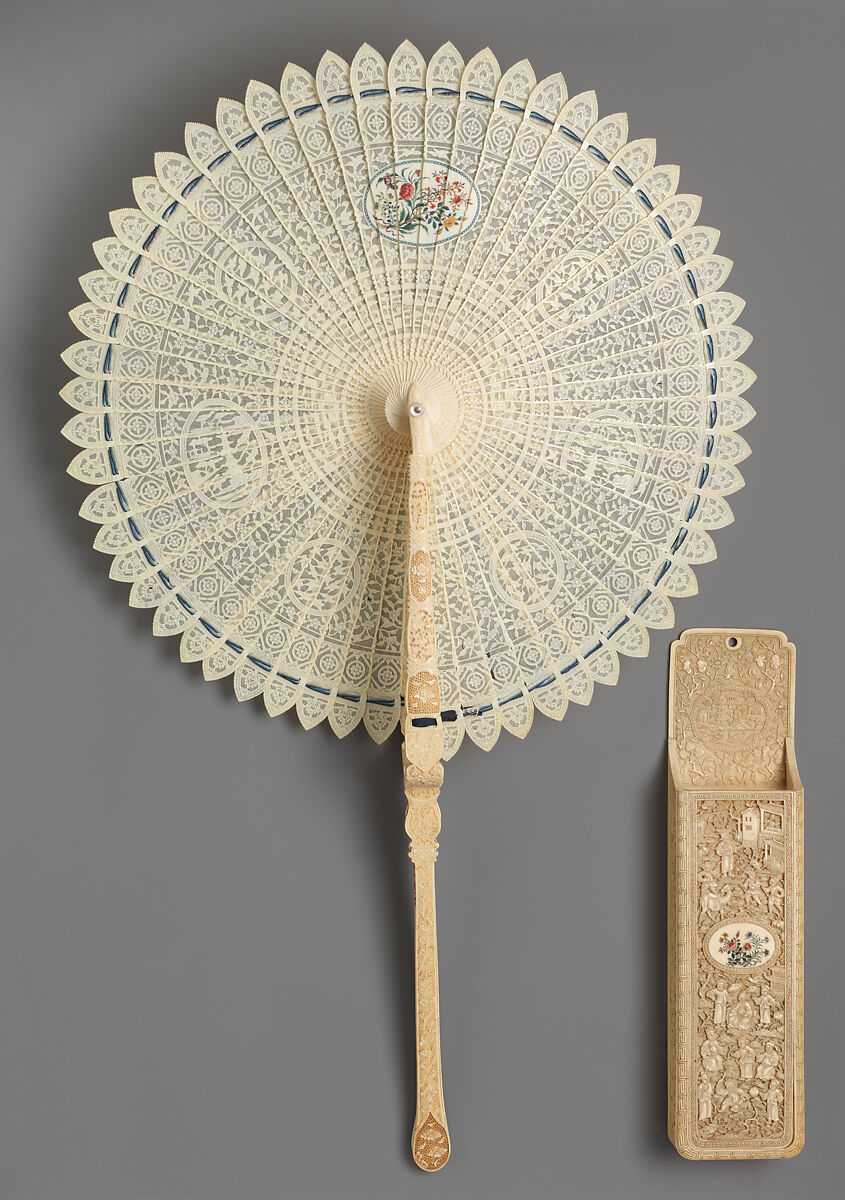 Fan Wall Case, with Painted Floral Posy, Ivory, Chinese (Canton), for the European Market