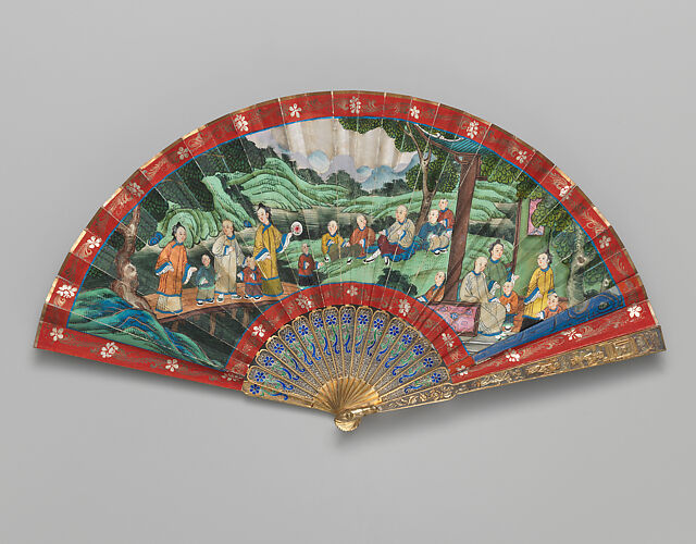 Folding Fan with Scene of Figures in a Landscape