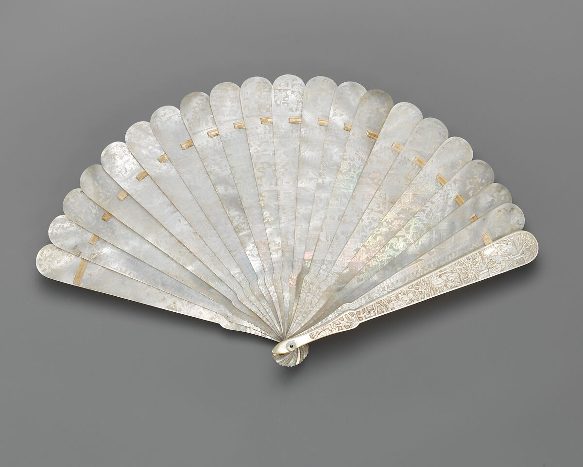 Brisé Fan, with Boating Landscape Scene, Mother-of-pearl, Chinese, for the European Market 