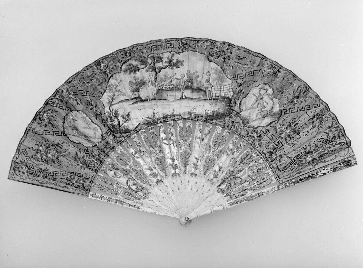 Fan, Paper, ivory, and mother-of-pearl, possibly Dutch 