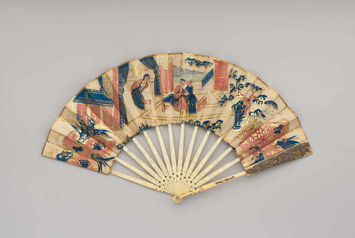 Fan, Chromolithograph on paper; ivory, gilded and silvered, possibly French