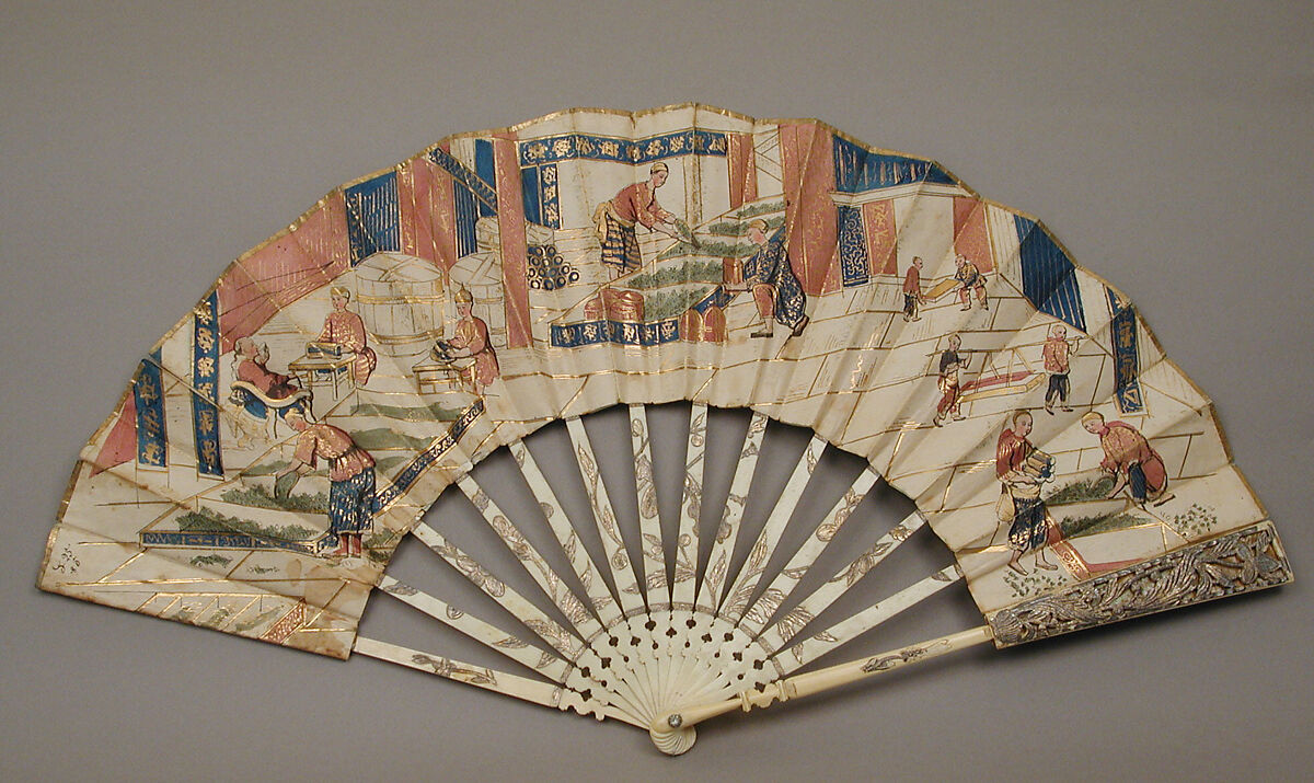 Fan, Paper, ivory, gold, possibly French 