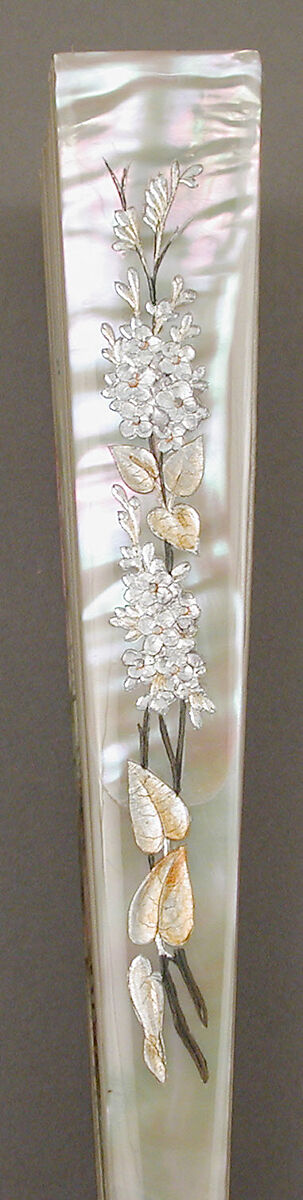 Fan, Tiffany &amp; Co. (1837–present), Hand-painted silk satin; mother-of-pearl, metal, enamel, French