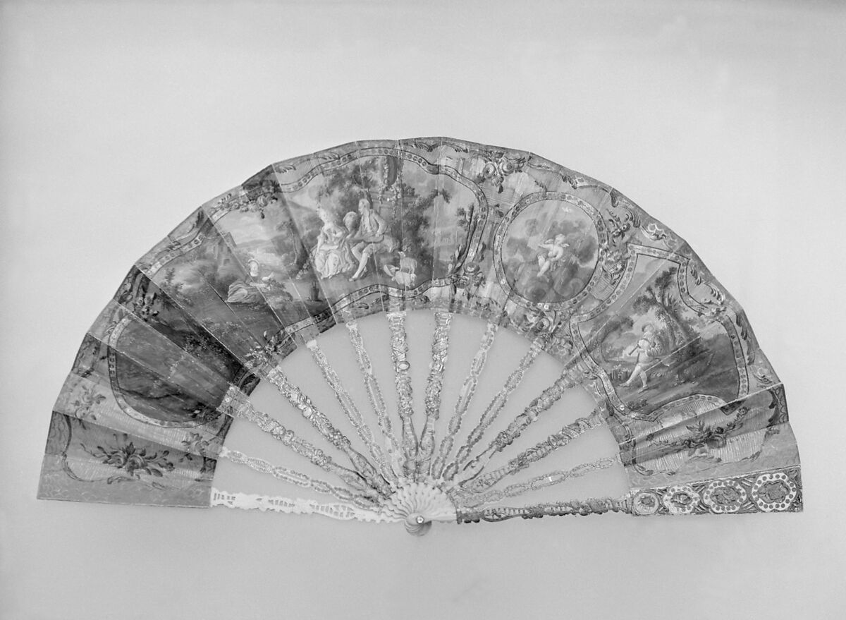 Fan, Ivory, paper, French 