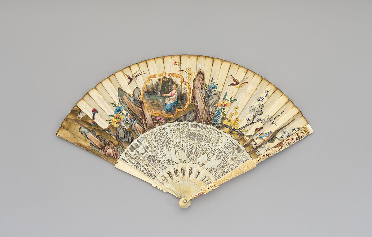 Fan, Parchment, glass, and ivory, probably Dutch