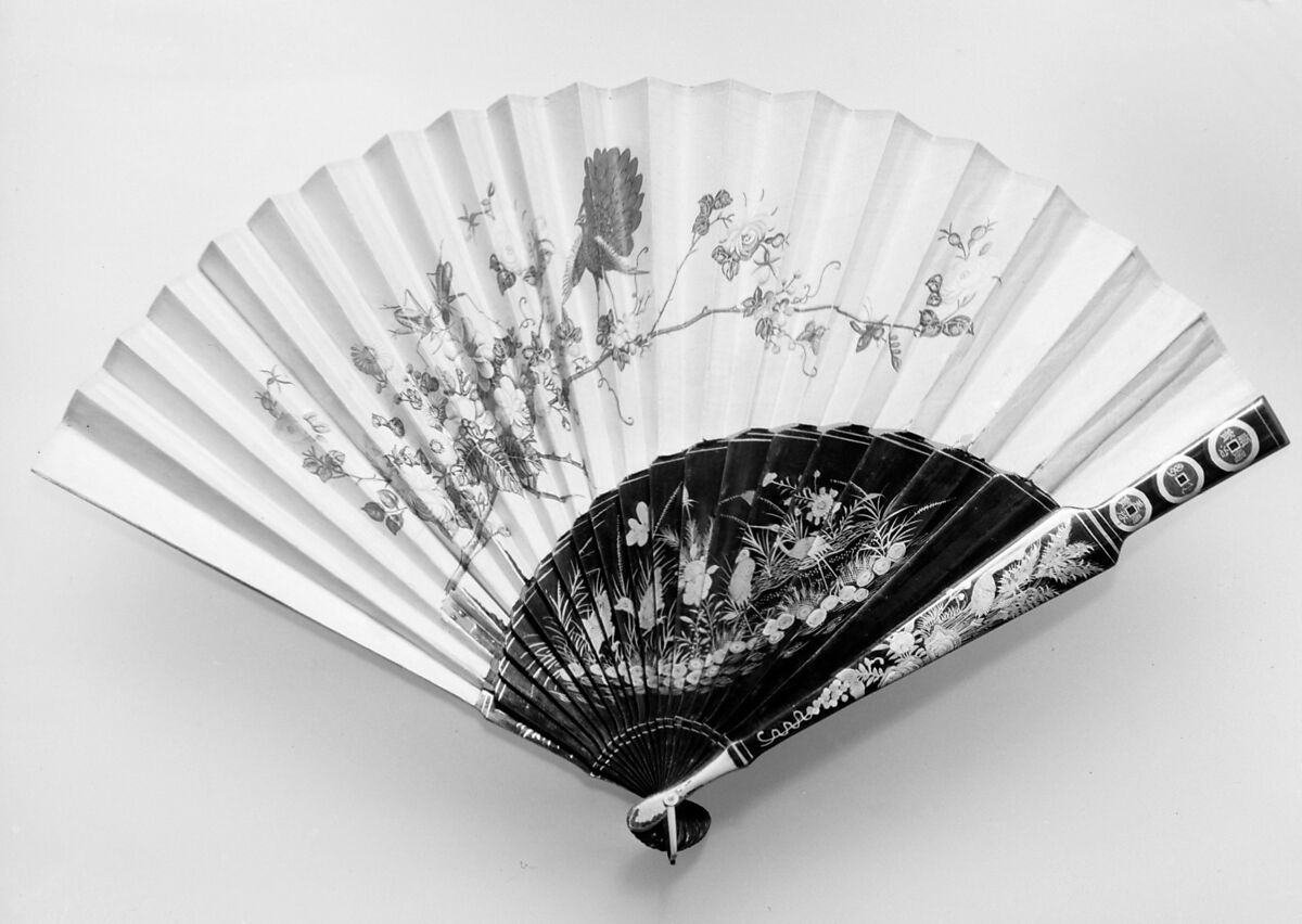 Fan, Silk, painted paper, wood, and mother-of-pearl, Japanese 
