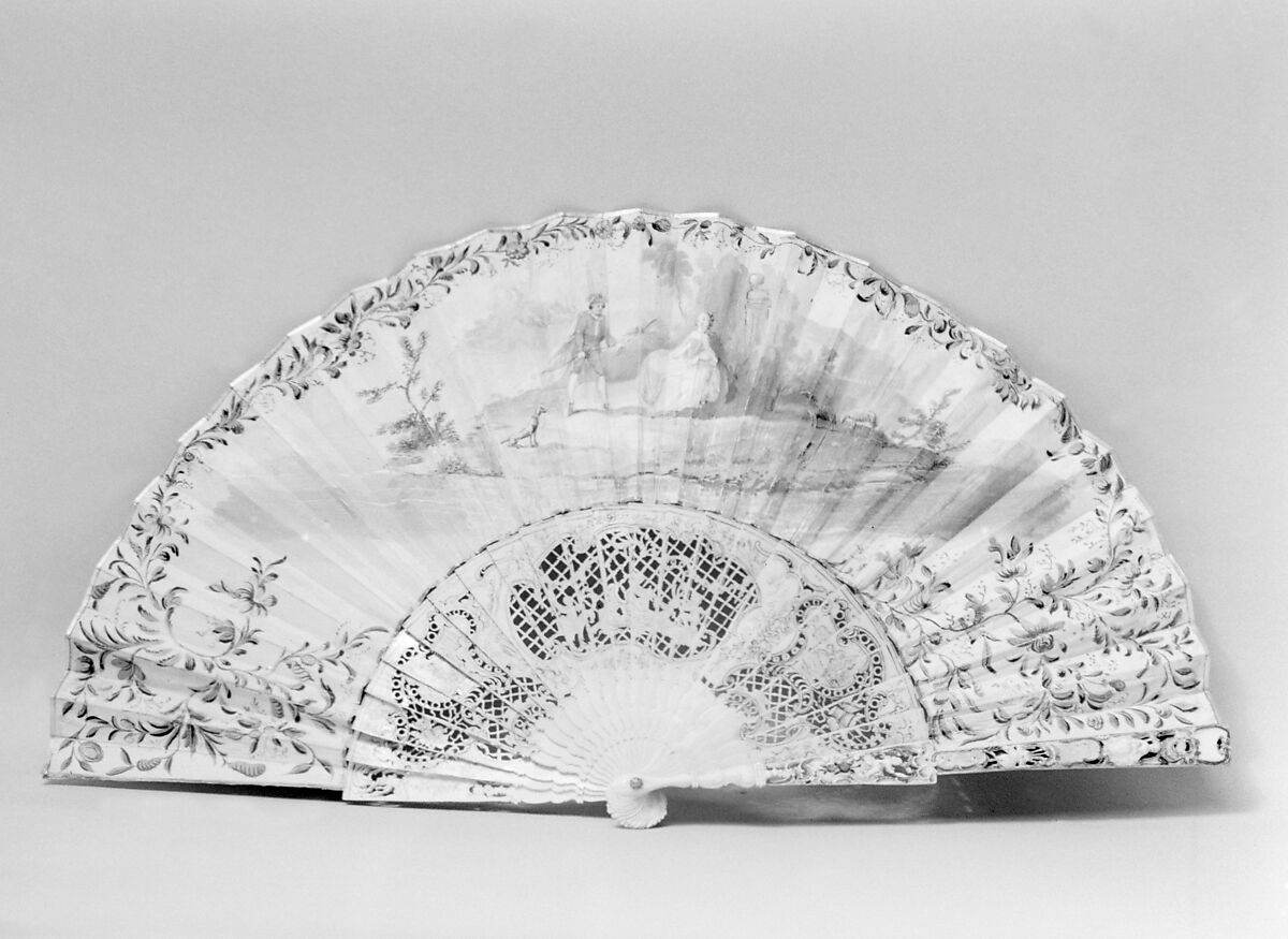 Fan, Ivory, paper, diamonds, French 