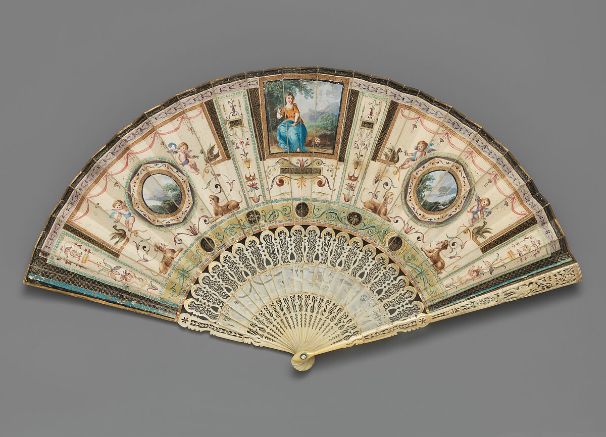 Fan, Ivory, paper, British 