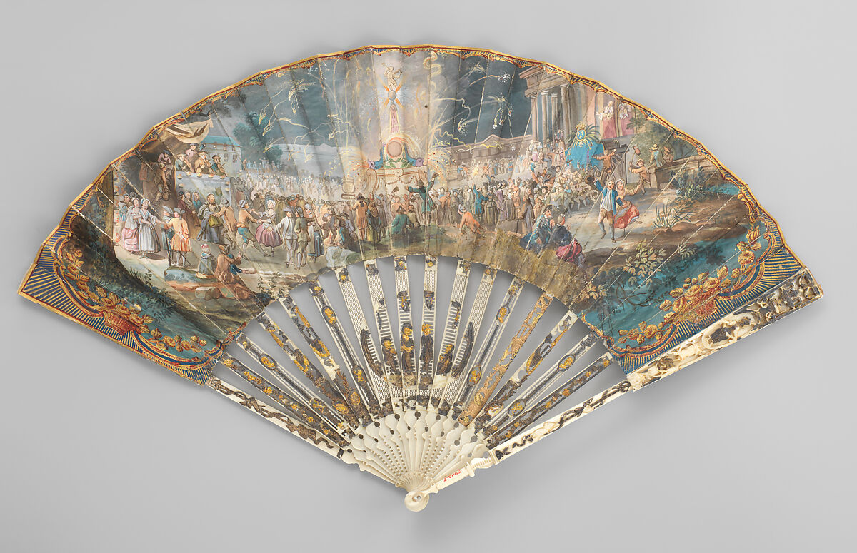 Folding Fan with Representation of a Royal Fireworks Display, Ivory, paper, French 