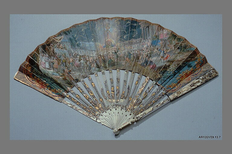 Folding Fan with Representation of a Royal Fireworks Display, Ivory, paper, French